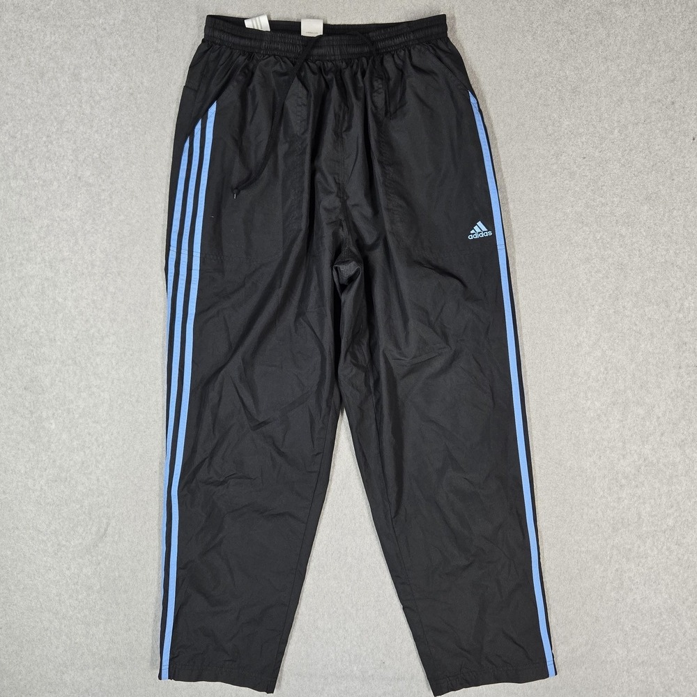 VINTAGE Adidas Men Activewear Pants M Black Y2K Track 3 Stripes Logo 29" Inseam